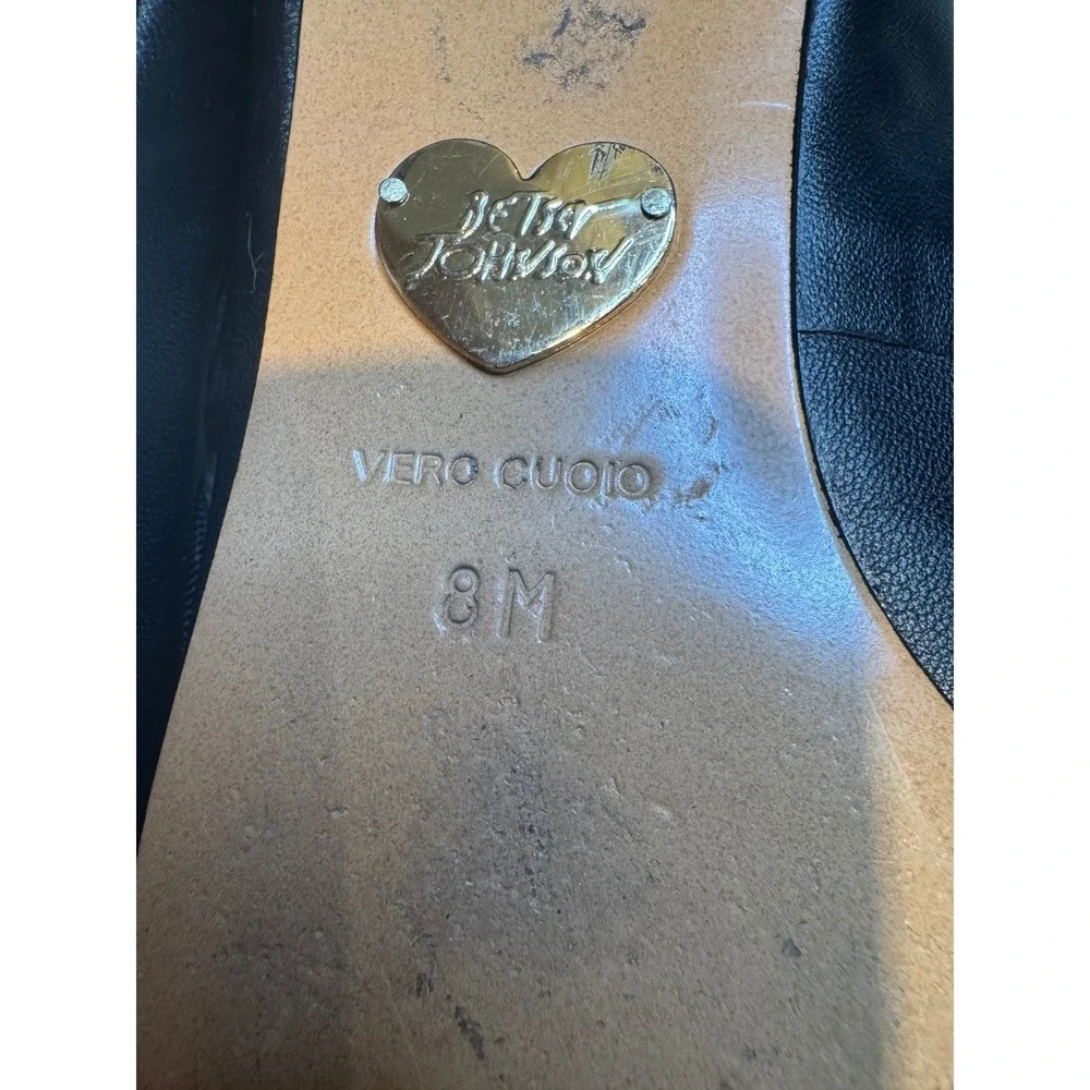 Betsey Johnson Black Leather Bow Ballet Flats Women's Size 8 Vero Cuoio‎ Leather